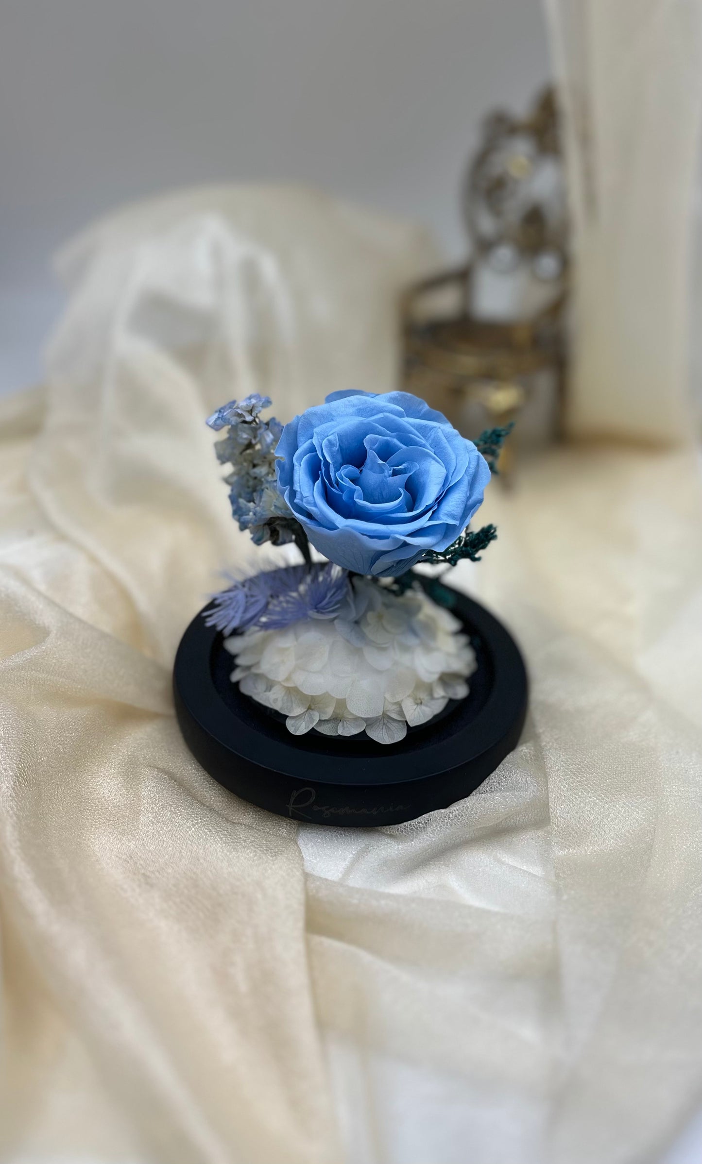 Blue Preserved Rose Glass Dome