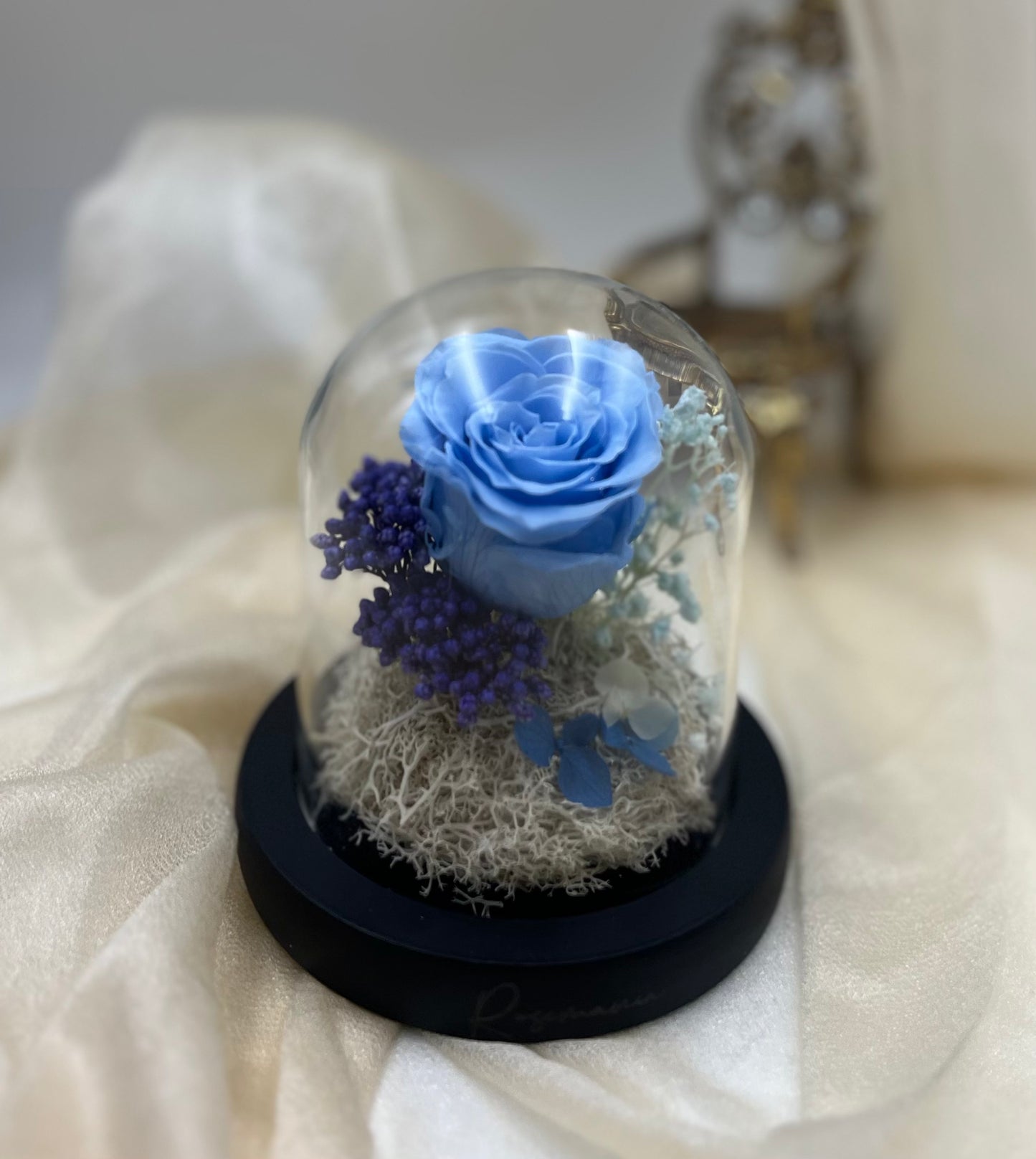 Blue Preserved Rose Glass Dome