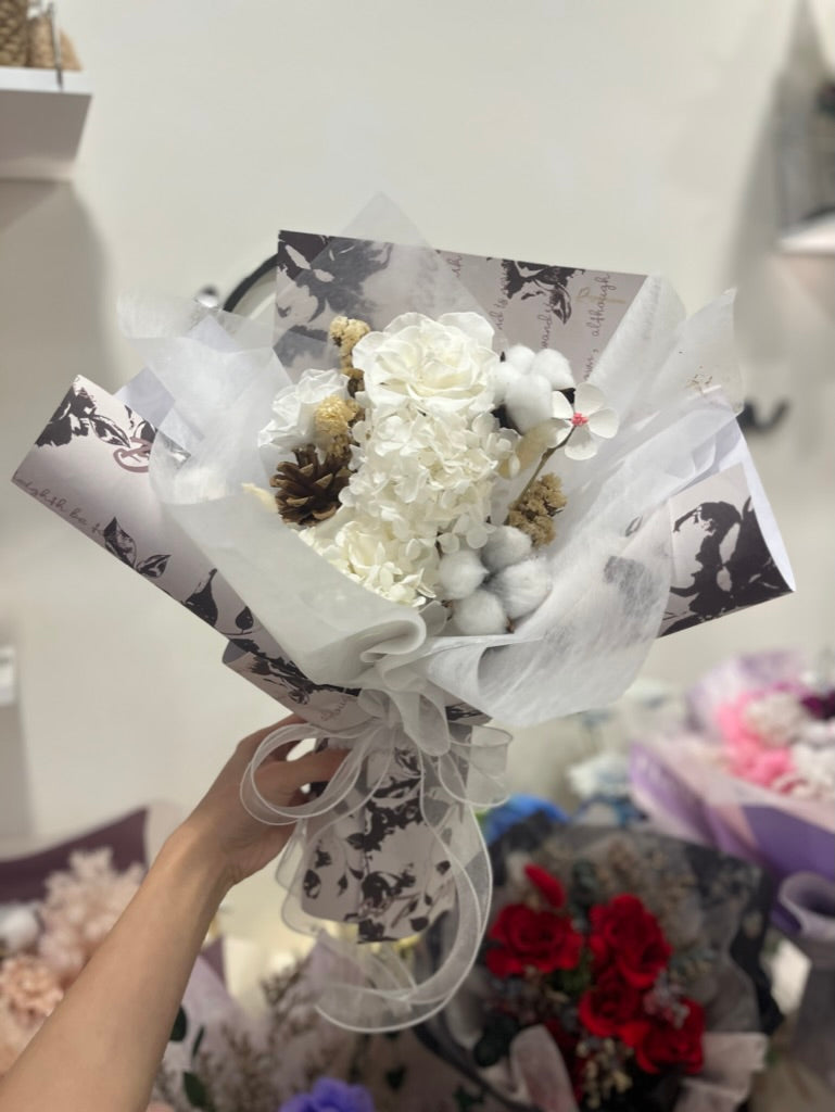 White Tone Preserved Roses Bouquet