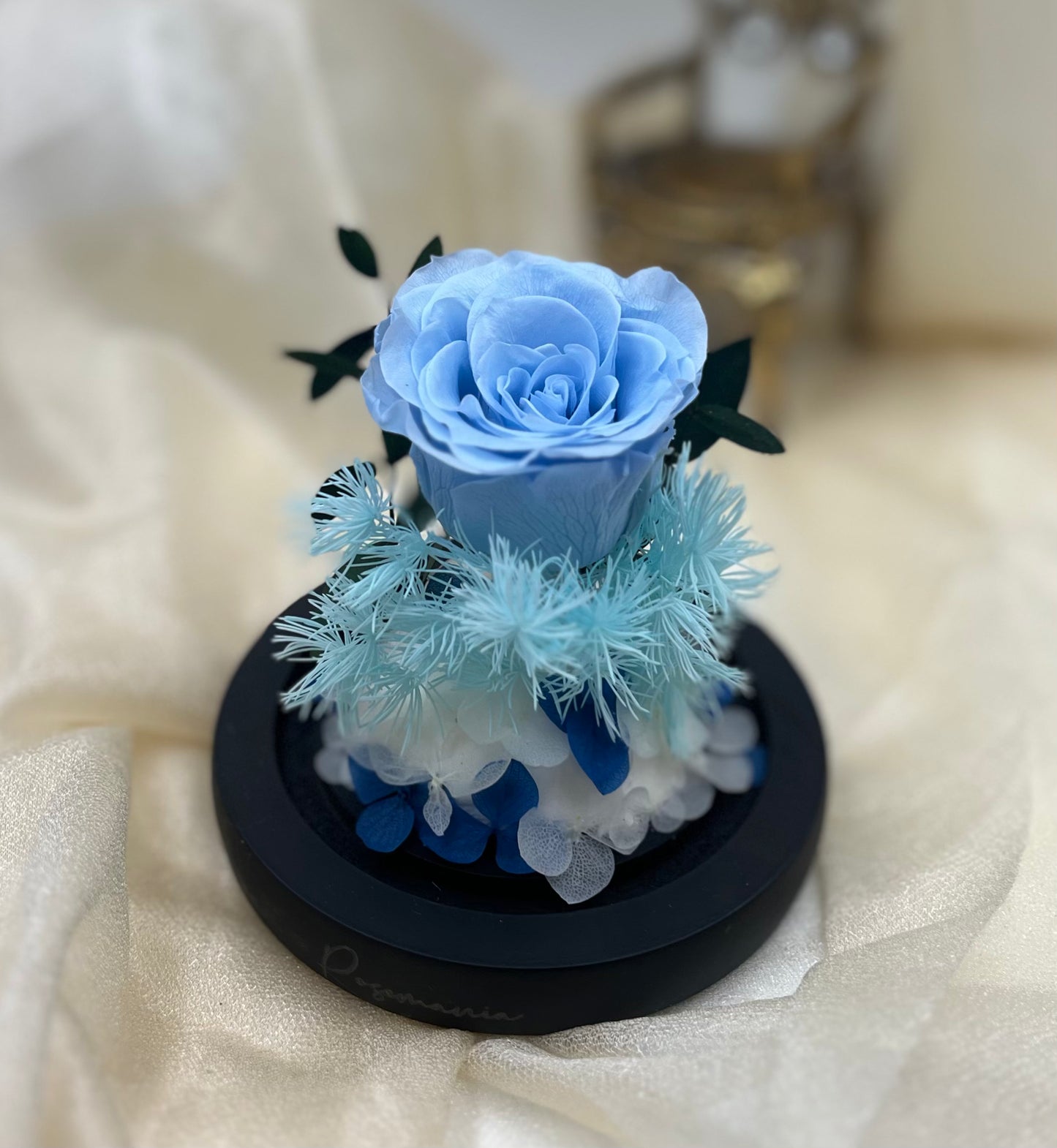 Blue Preserved Rose Glass Dome