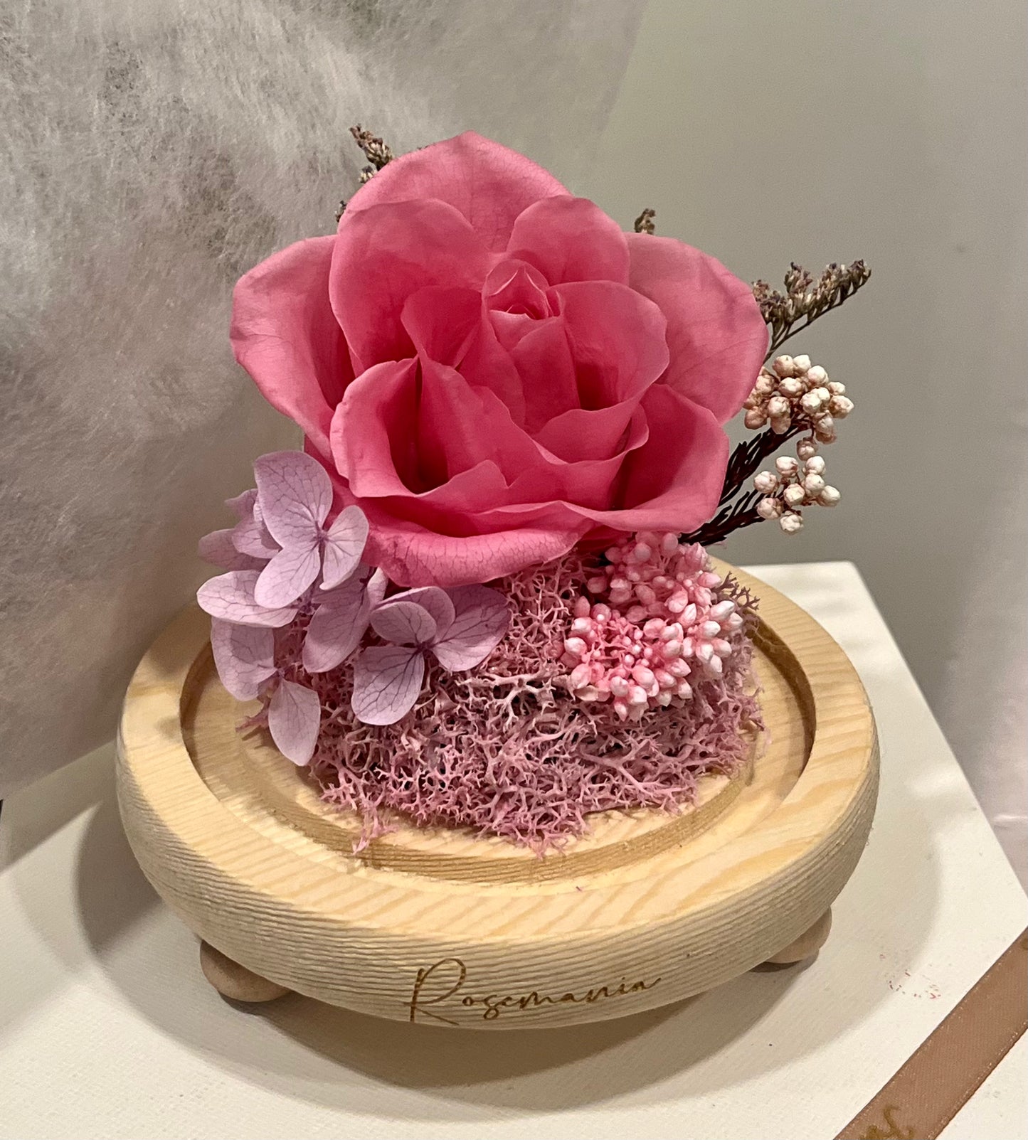 Sweet Pink Preserved Rose Glass Dome