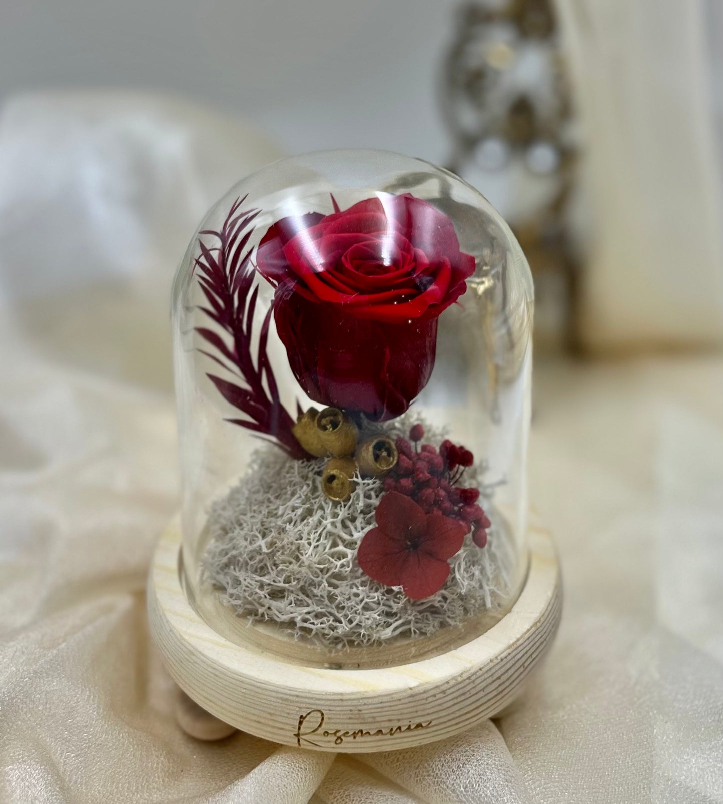 Red Preserved Rose Glass Dome