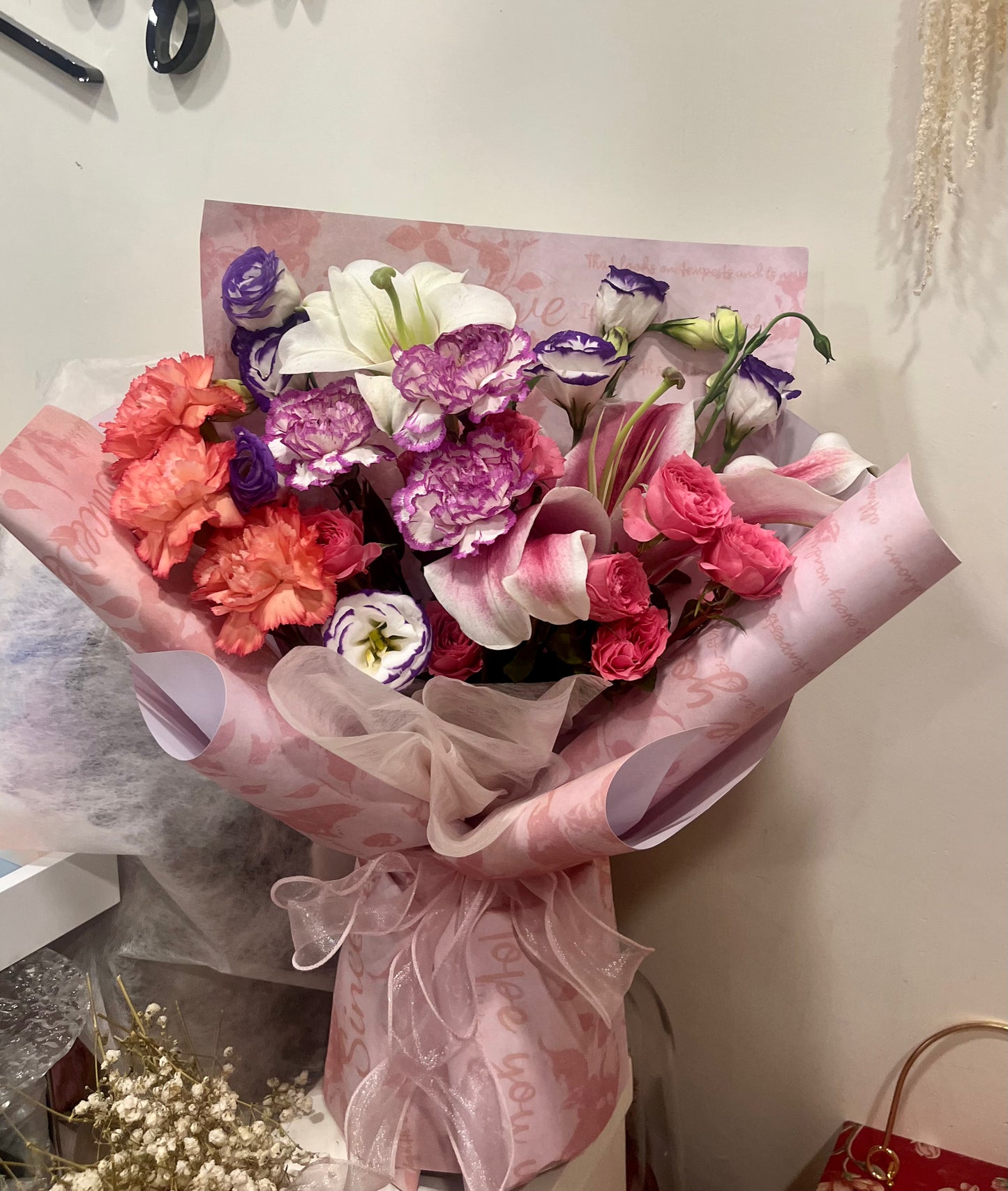 Fresh Bouquet with Lily, Eustoma & Carnation