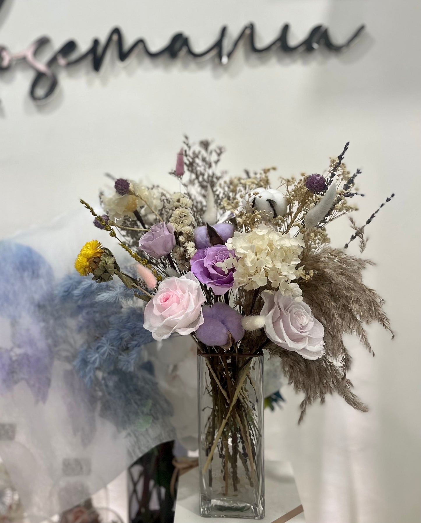 Large Natural Purple Tone Preserved Flowers Vase Arrangement