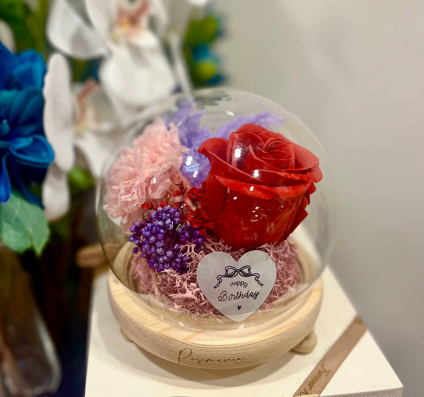 Preserved Rose & Carnation Glass Dome