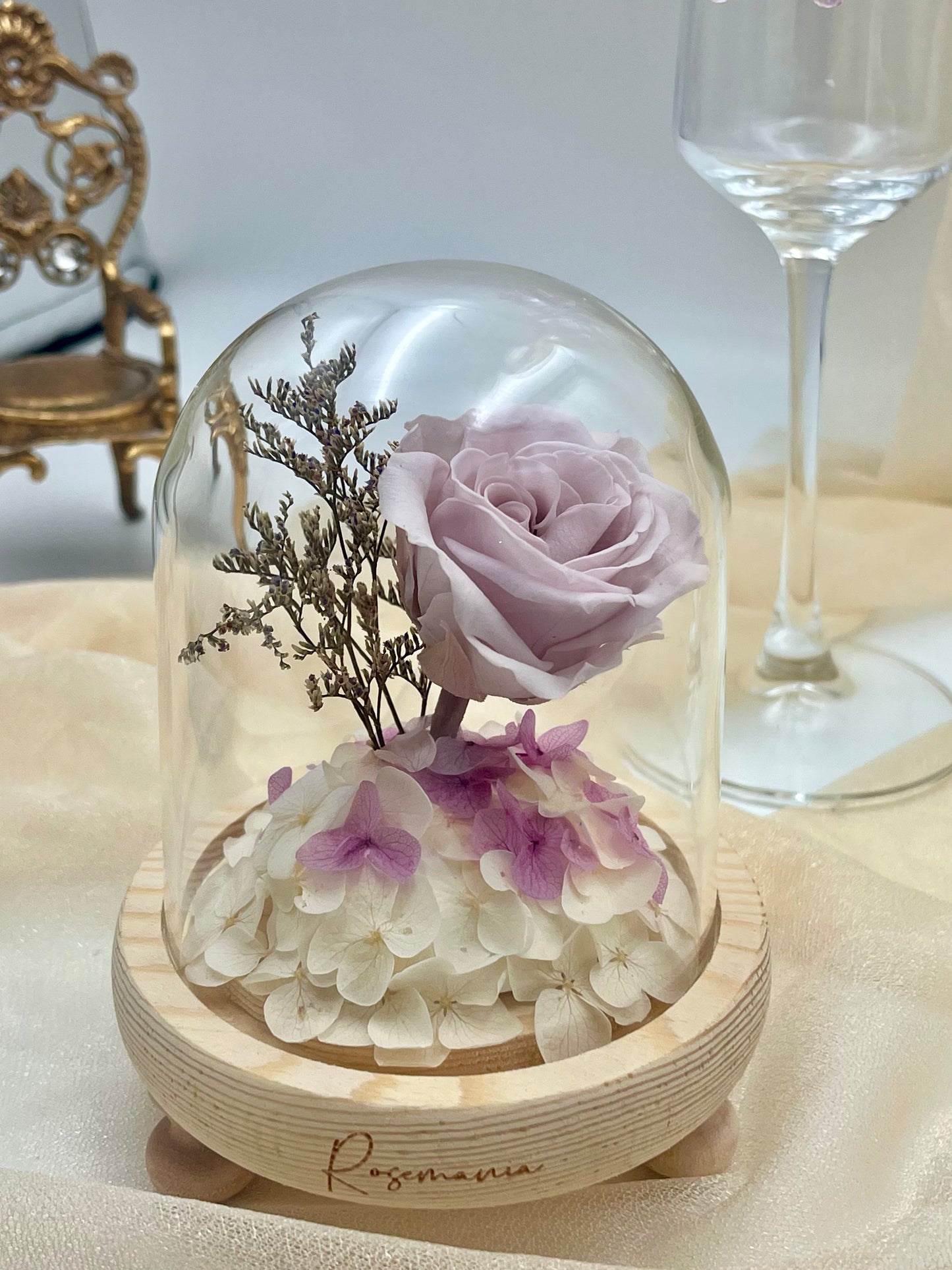 Pink-purple Preserved Rose Glass Dome