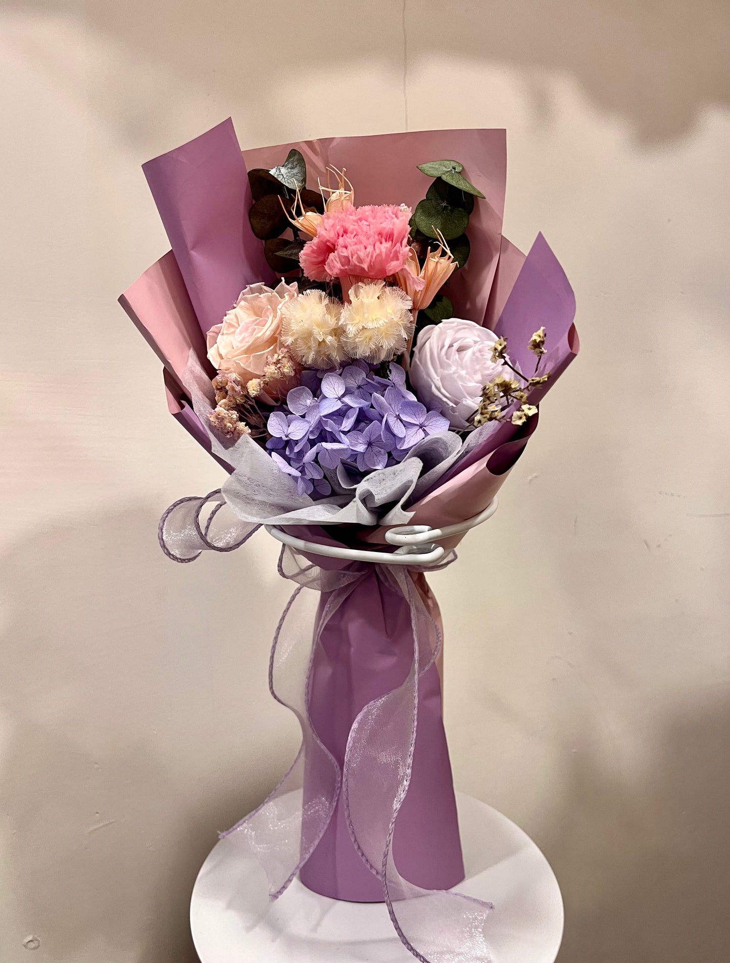 Preserved Purple Tone Rose & Carnation Bouquet 紫色調保鮮花玫瑰康乃馨花束
