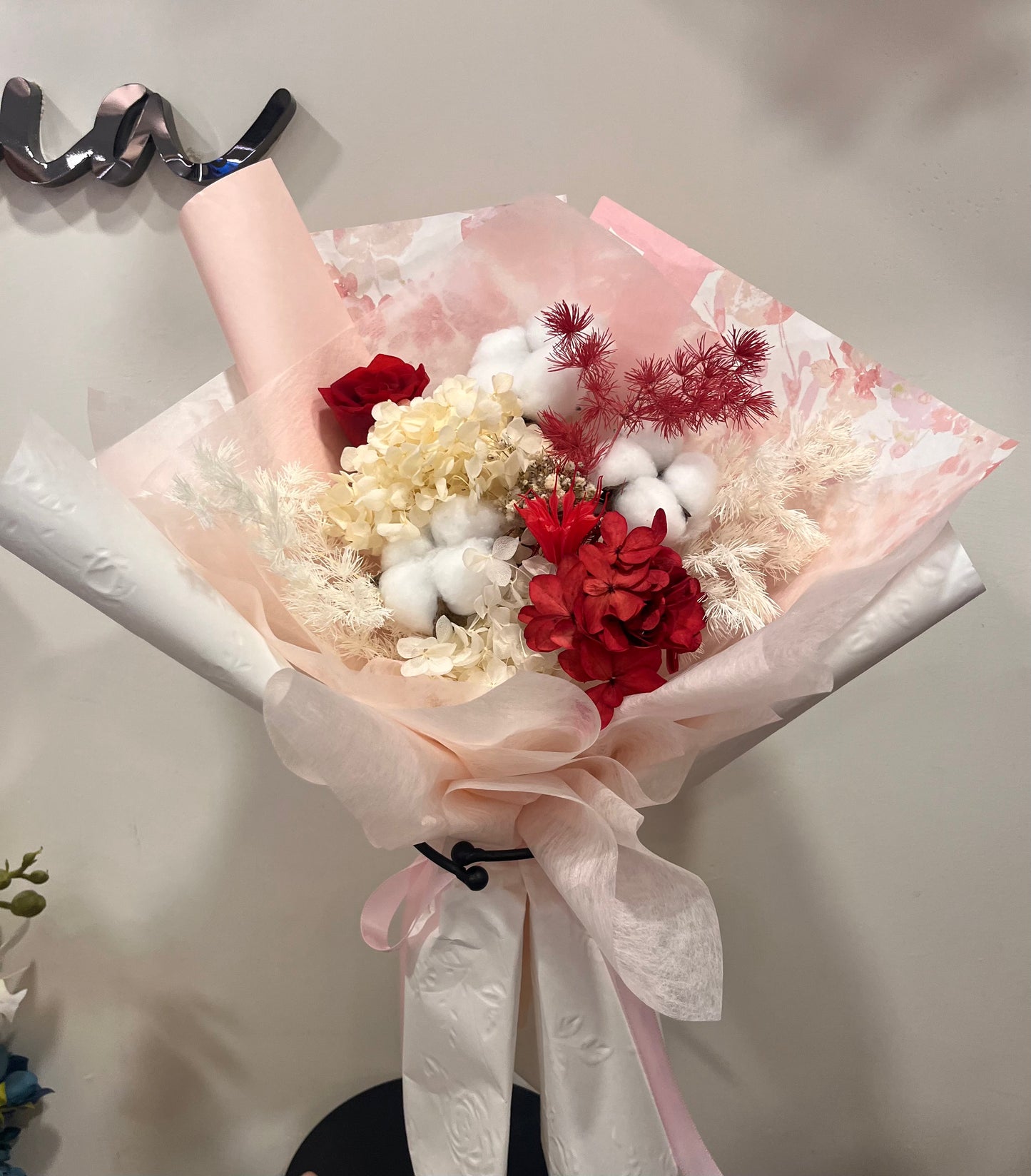 Preserved Red & Pink Tone Flowers Bouquet 紅色&粉紅色調保鮮花玫瑰花束
