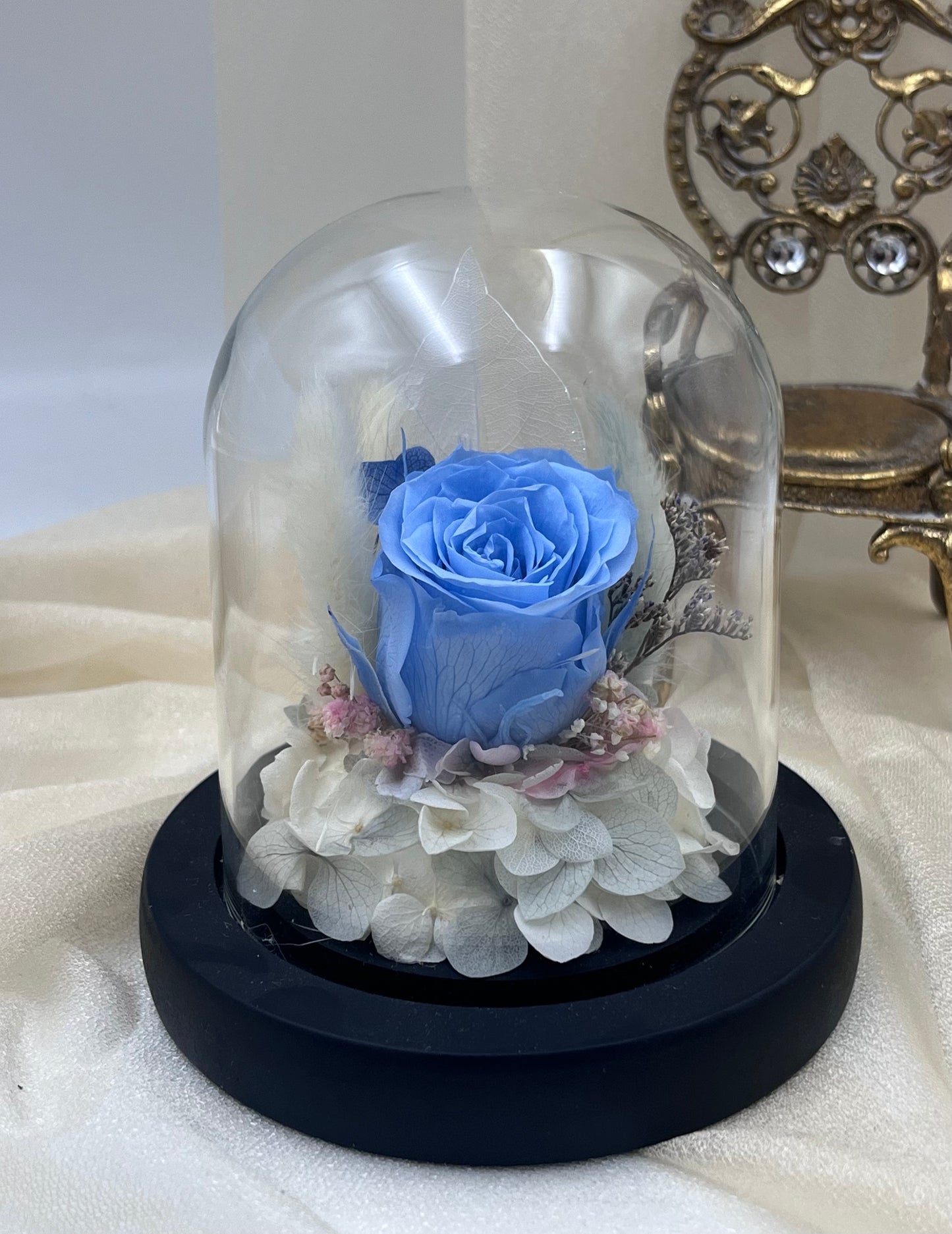 Blue Preserved Rose Glass Dome