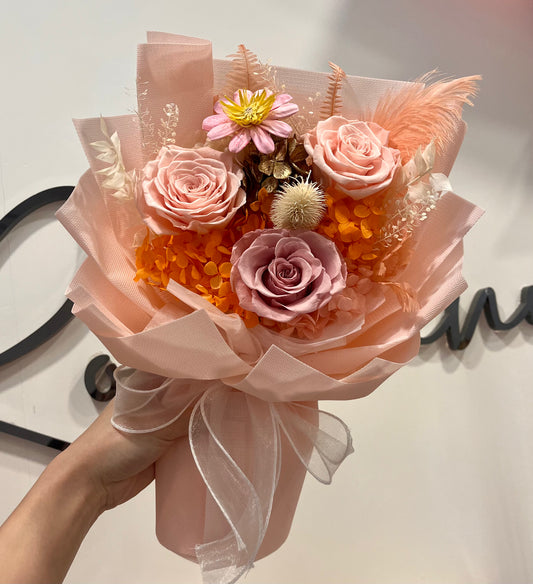 Orange Pink Preserved Roses Bouquet