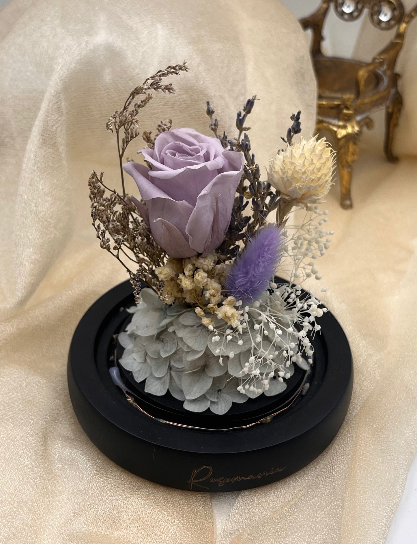 Purple Preserved Rose Glass Dome