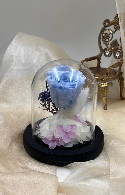 Blue Preserved Rose Glass Dome