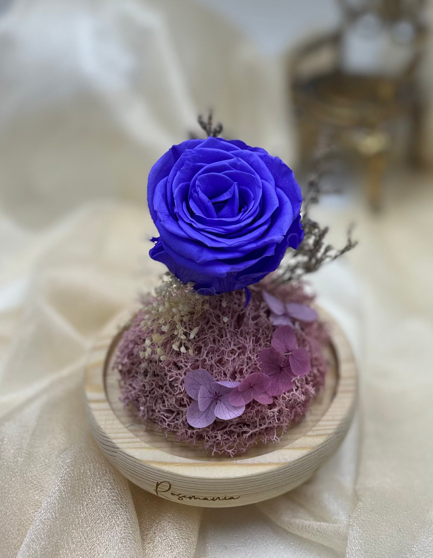 Purple Preserved Rose Glass Dome