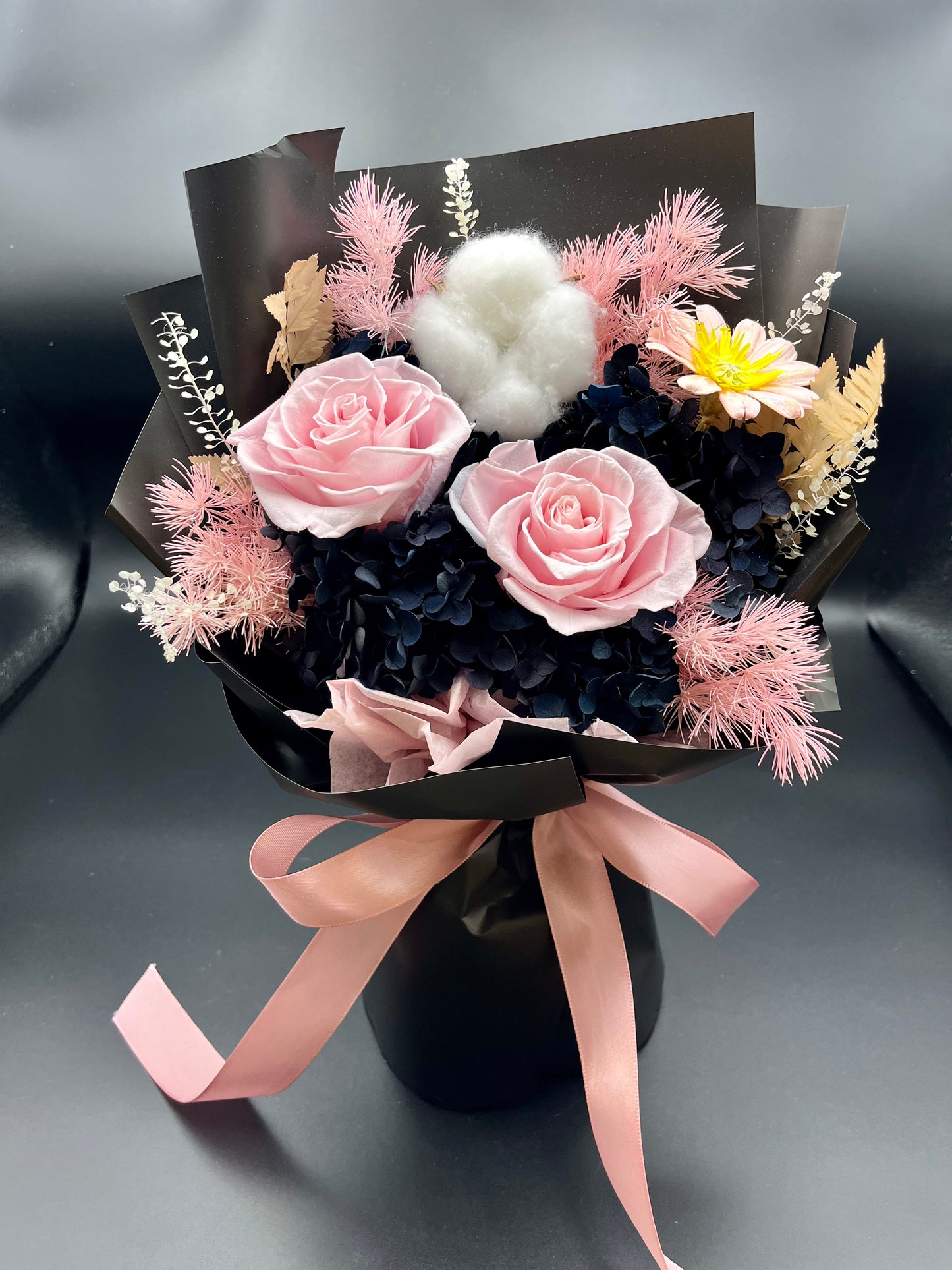 Preserved Black and Pink Roses Bouquet