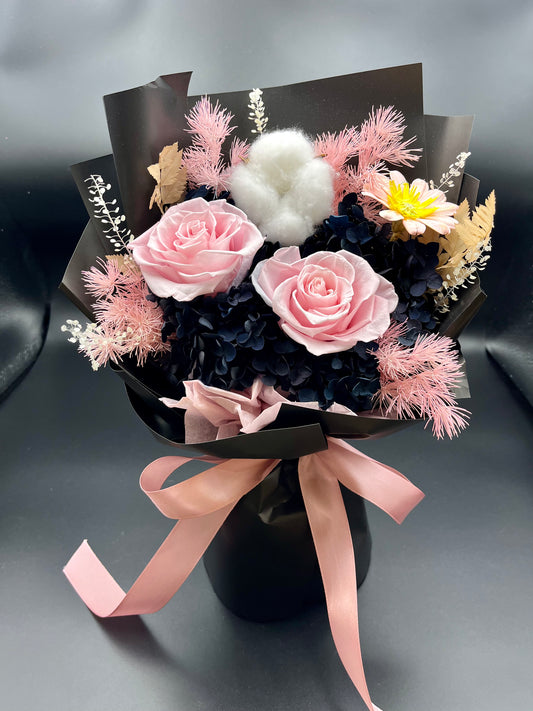 Preserved Black and Pink Roses Bouquet