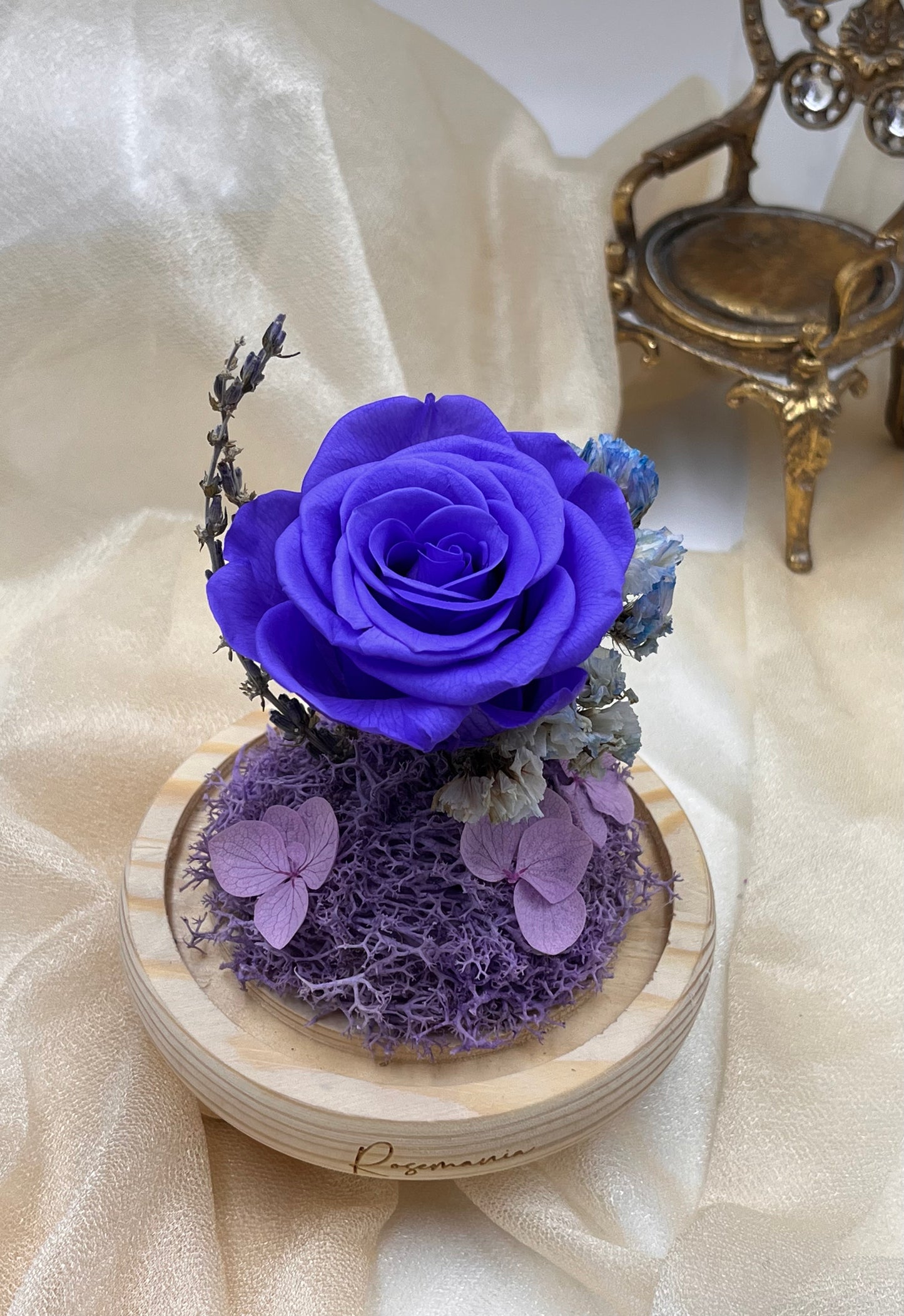 Purple Preserved Rose Glass Dome