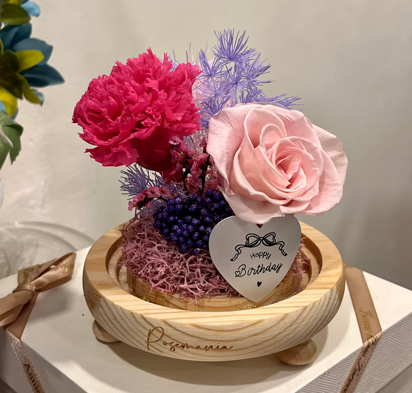 Preserved Rose and Carnation Glass Dome (Large)