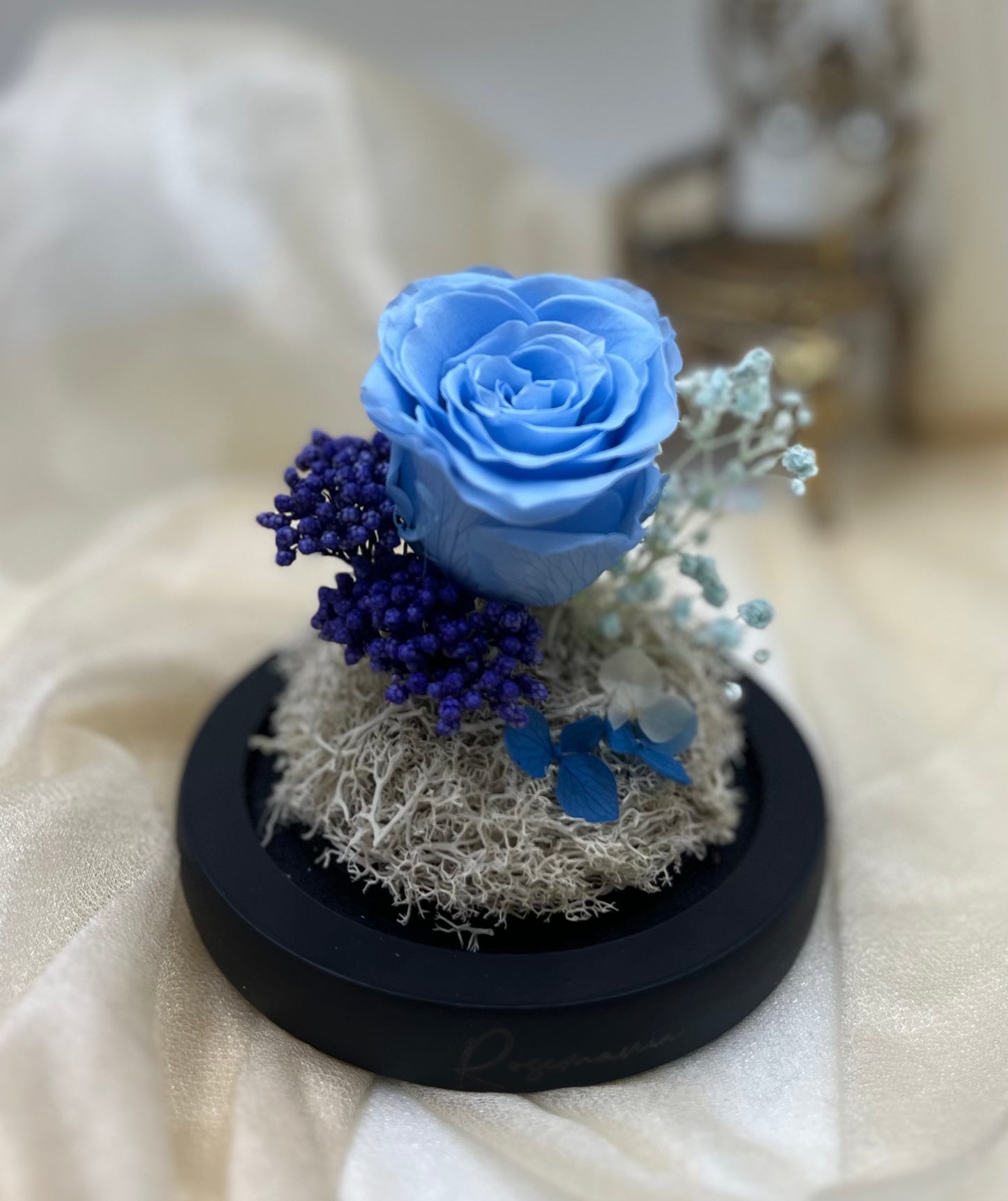 Blue Preserved Rose Glass Dome