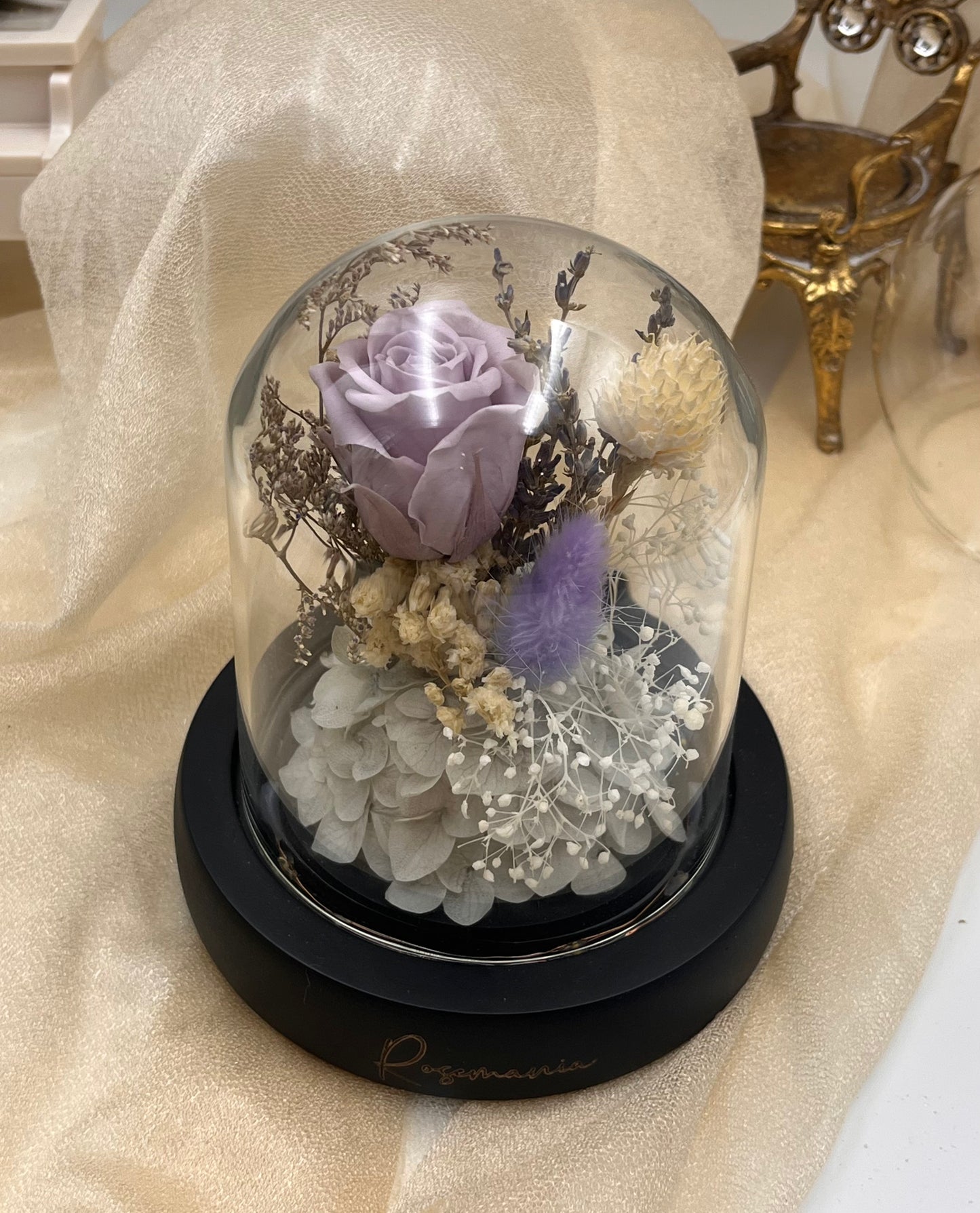 Purple Preserved Rose Glass Dome