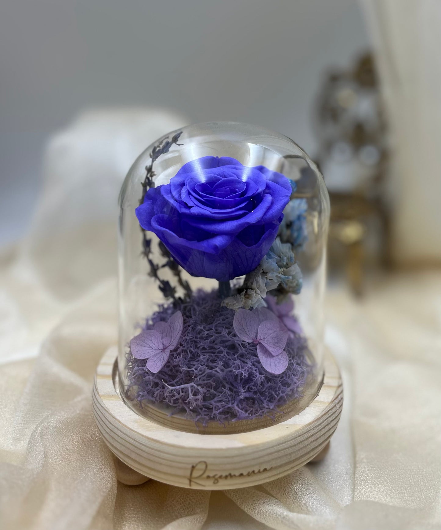 Purple Preserved Rose Glass Dome