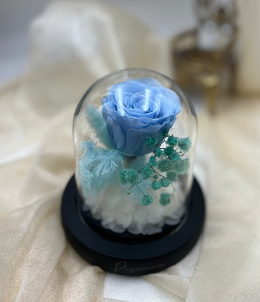 Blue Preserved Rose Glass Dome