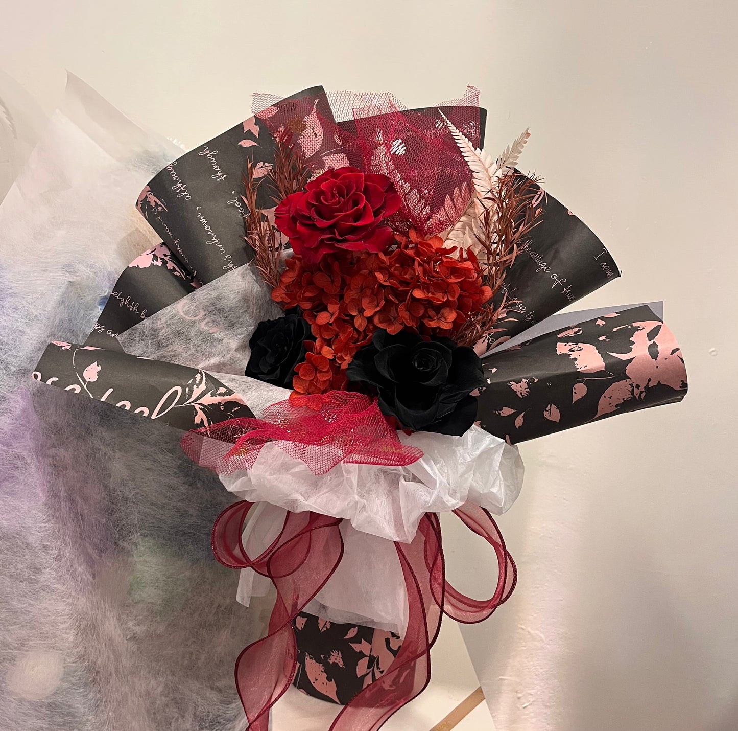Black & Red Preserved Roses Bouquet