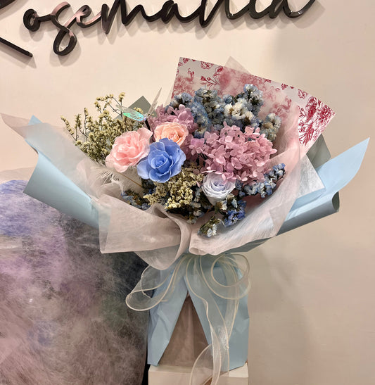 Dual-tone Pink & Blue Preserved Roses Bouquet