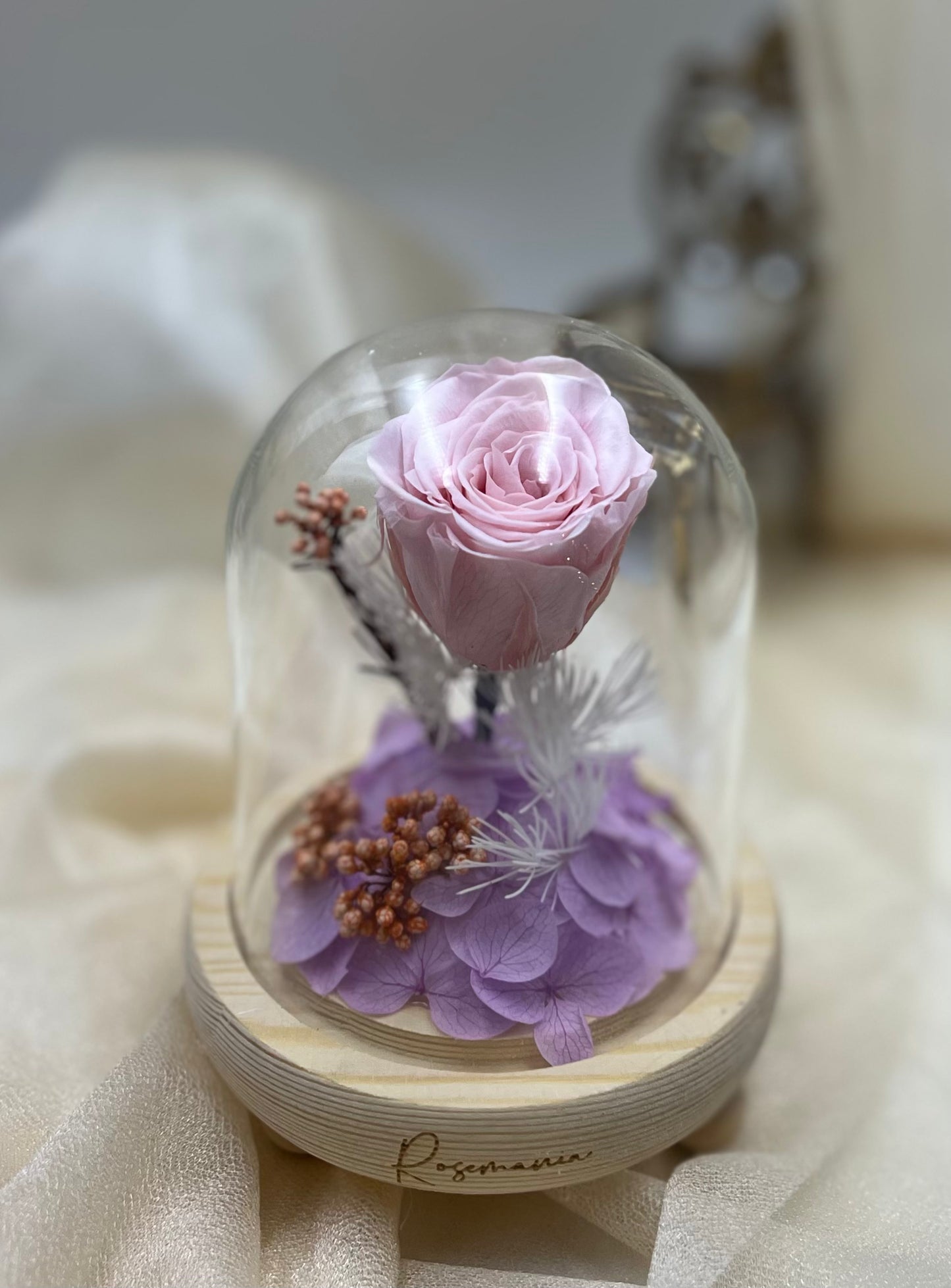 Pink Preserved Rose Glass Dome