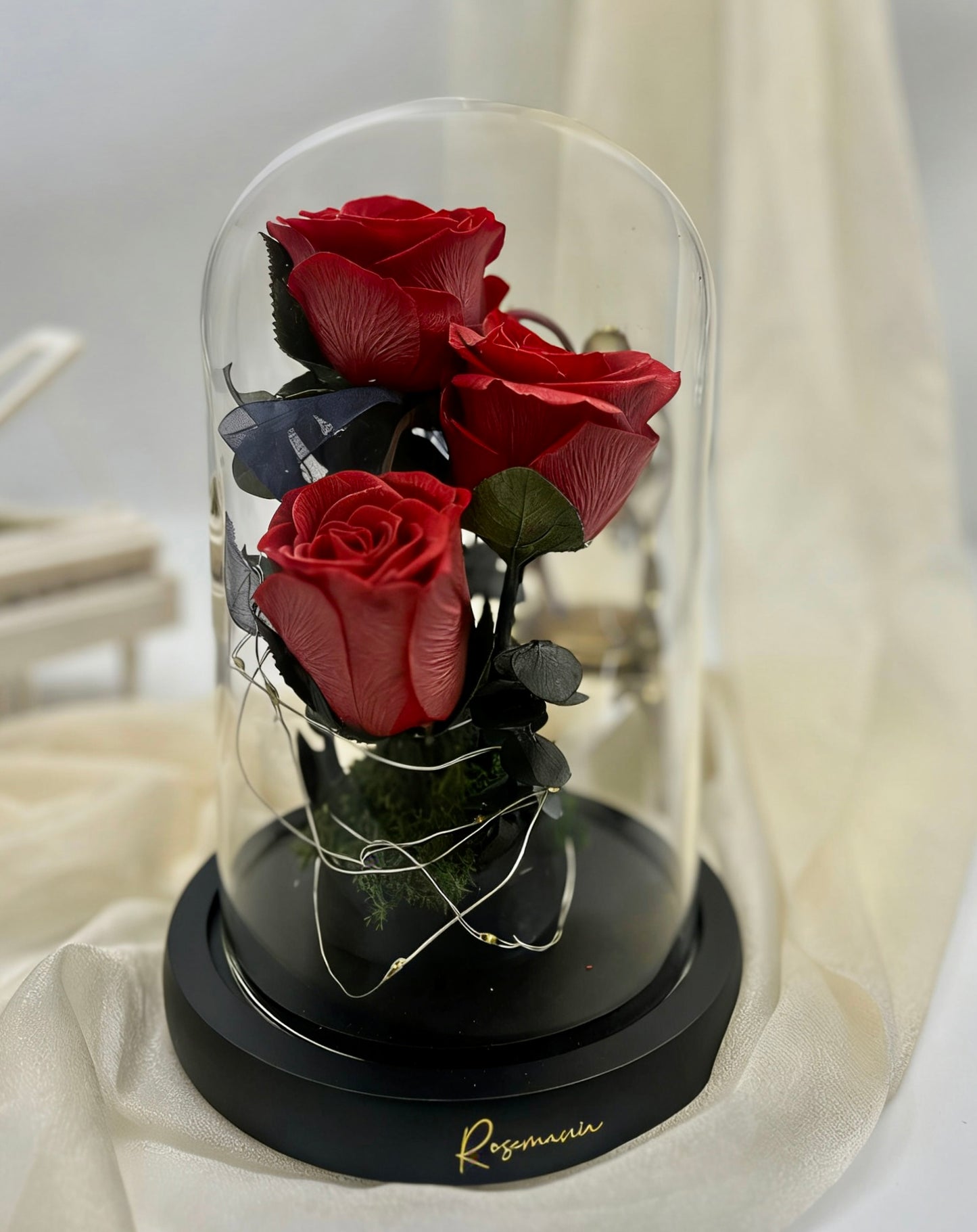 Romantic Red Preserved Roses Glass Dome