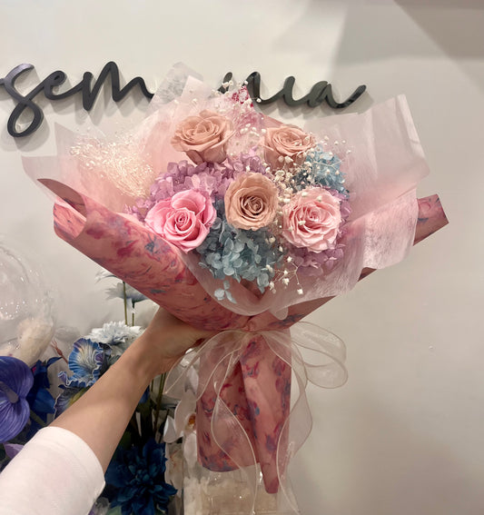 Candy-tone Preserved Pink & Khaki Roses Bouquet