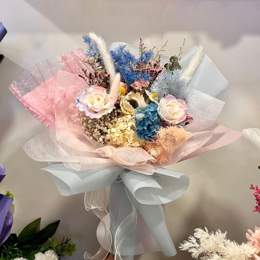 Pink/Blue Tone Preserved Pearlescent Roses Bouquet 粉紅色/藍色系珠光漸變玫瑰保鮮花永生花花束