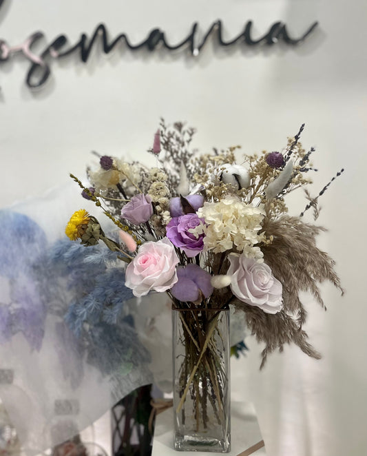 Large Natural Purple Tone Preserved Flowers Vase Arrangement