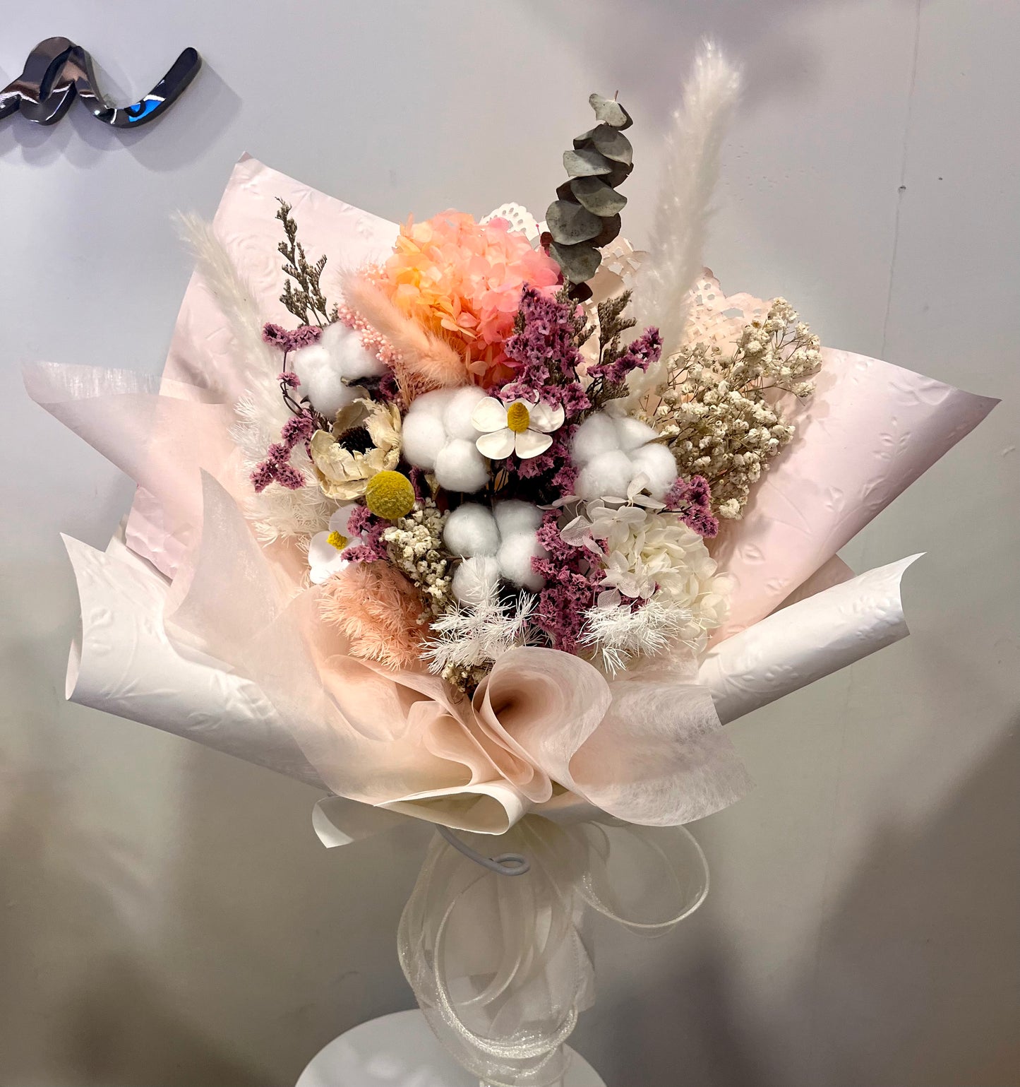 Preserved Pink Tone Cotton and Flowers Bouquet 粉紅色調木棉花保鮮花花束