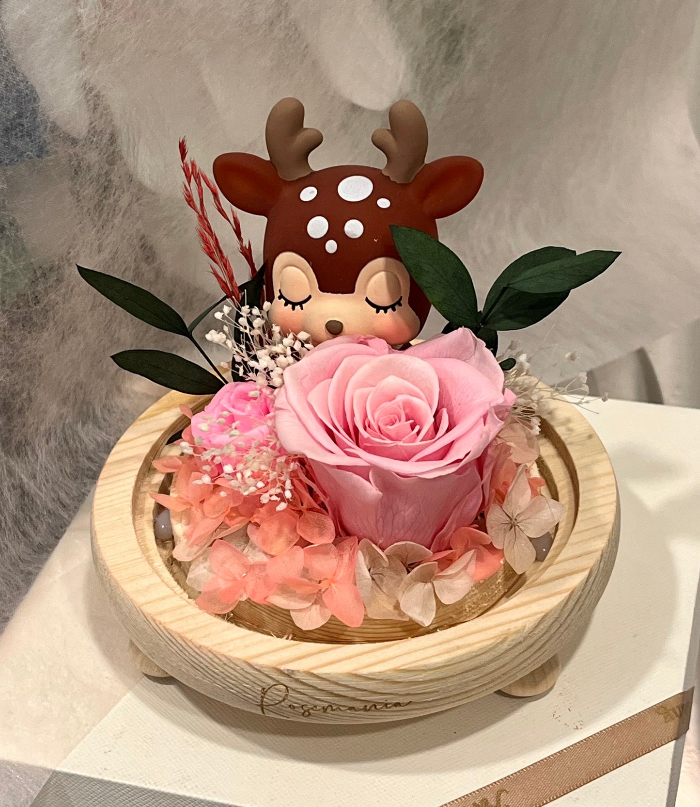 Deer Love Preserved Pink Rose Glass Dome