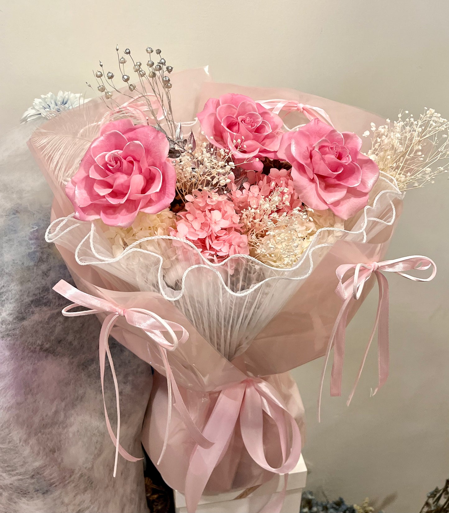 Preserved Pearlescent Pink Roses Bouquet