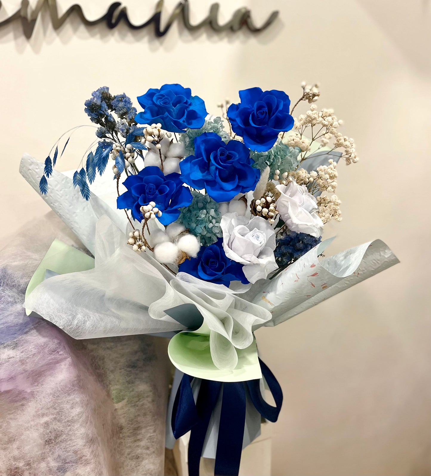 Preserved Sapphire Blue Roses Bouquet XL