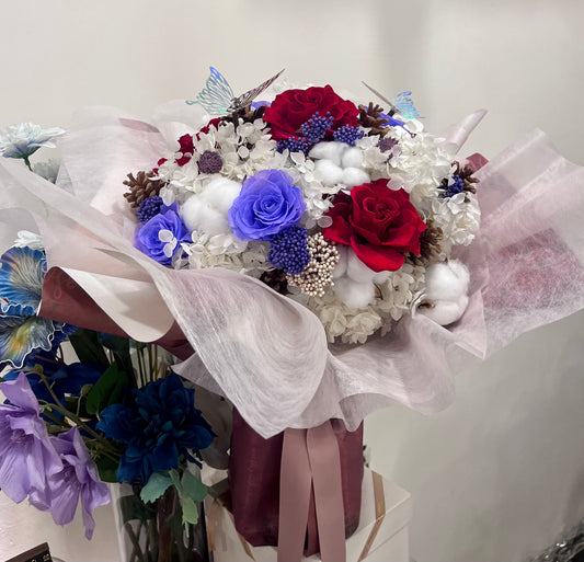 55-60cm Sphere Red & Purple Preserved Roses Bouquet (圓球體）