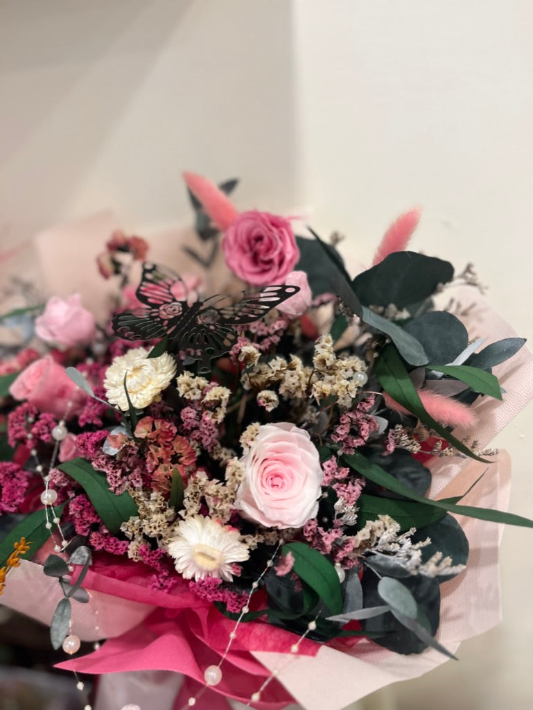 Preserved Bright Pink Roses Bouquet