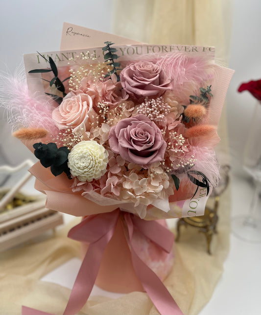 Khaki Pink Preserved Roses Bouquet