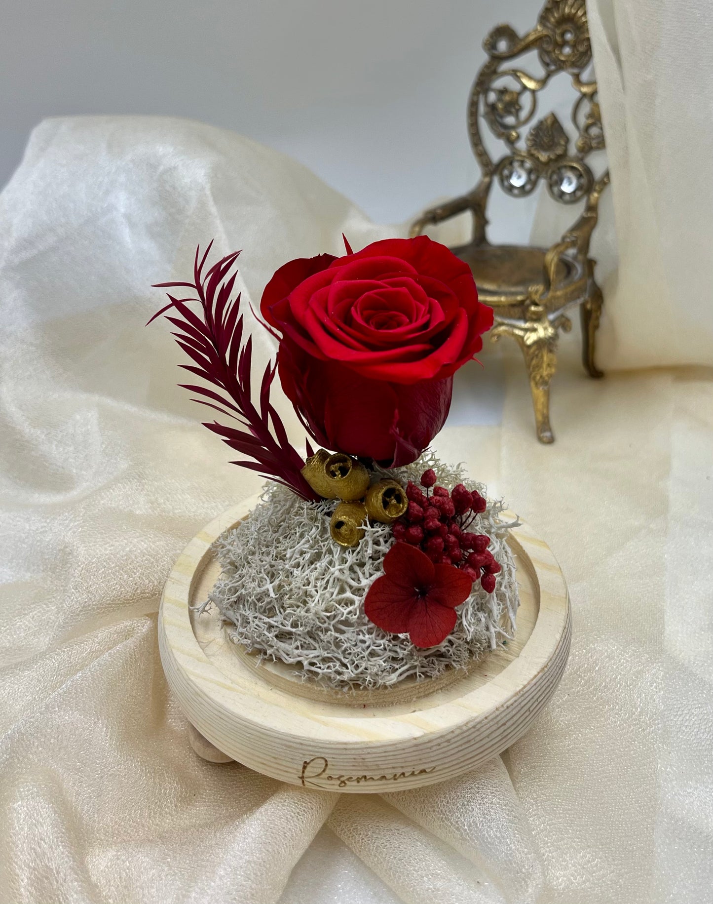 Red Preserved Rose Glass Dome