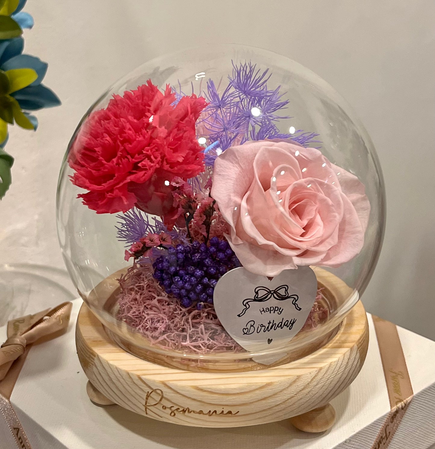 Preserved Rose and Carnation Glass Dome (Large)