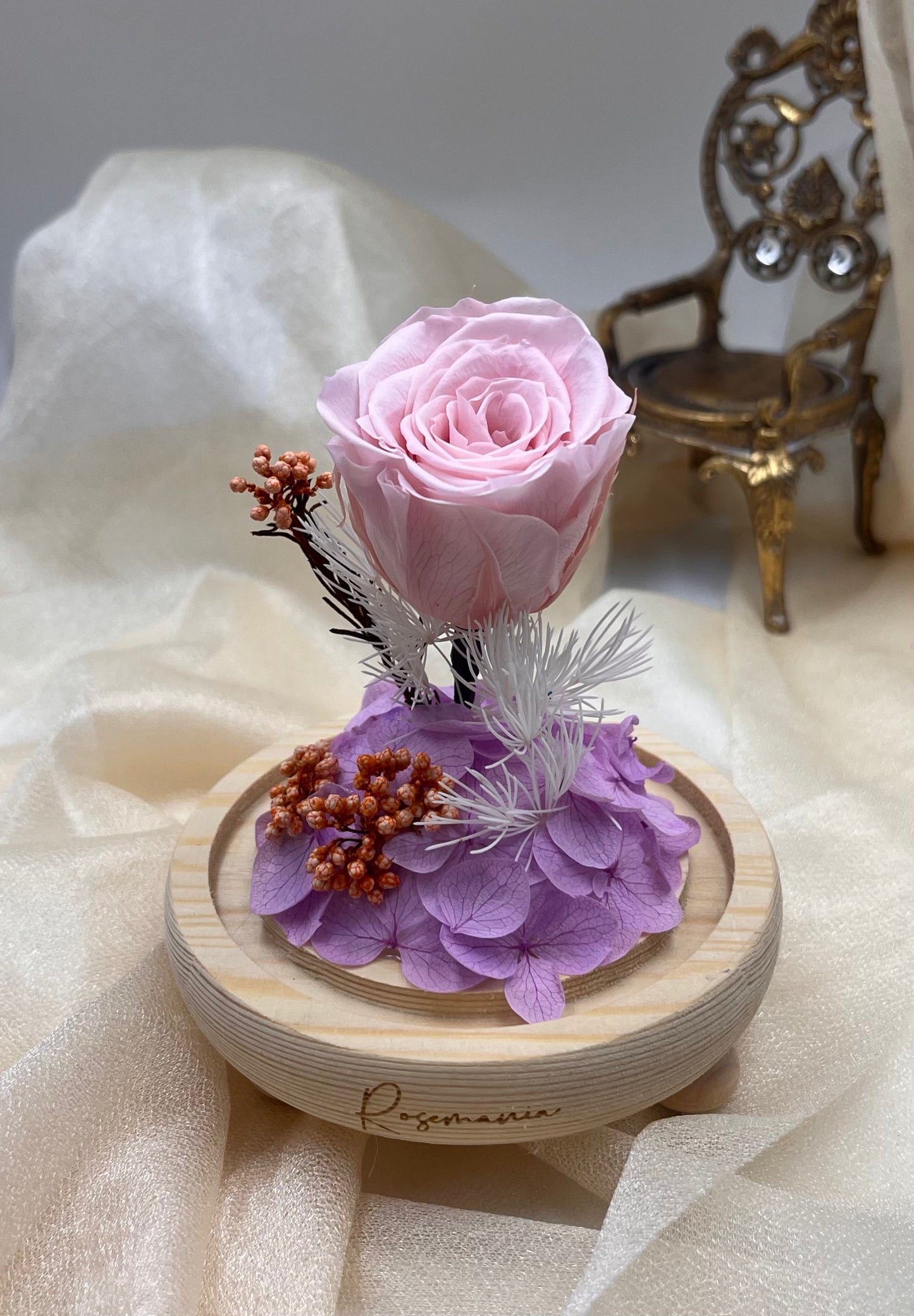Pink Preserved Rose Glass Dome
