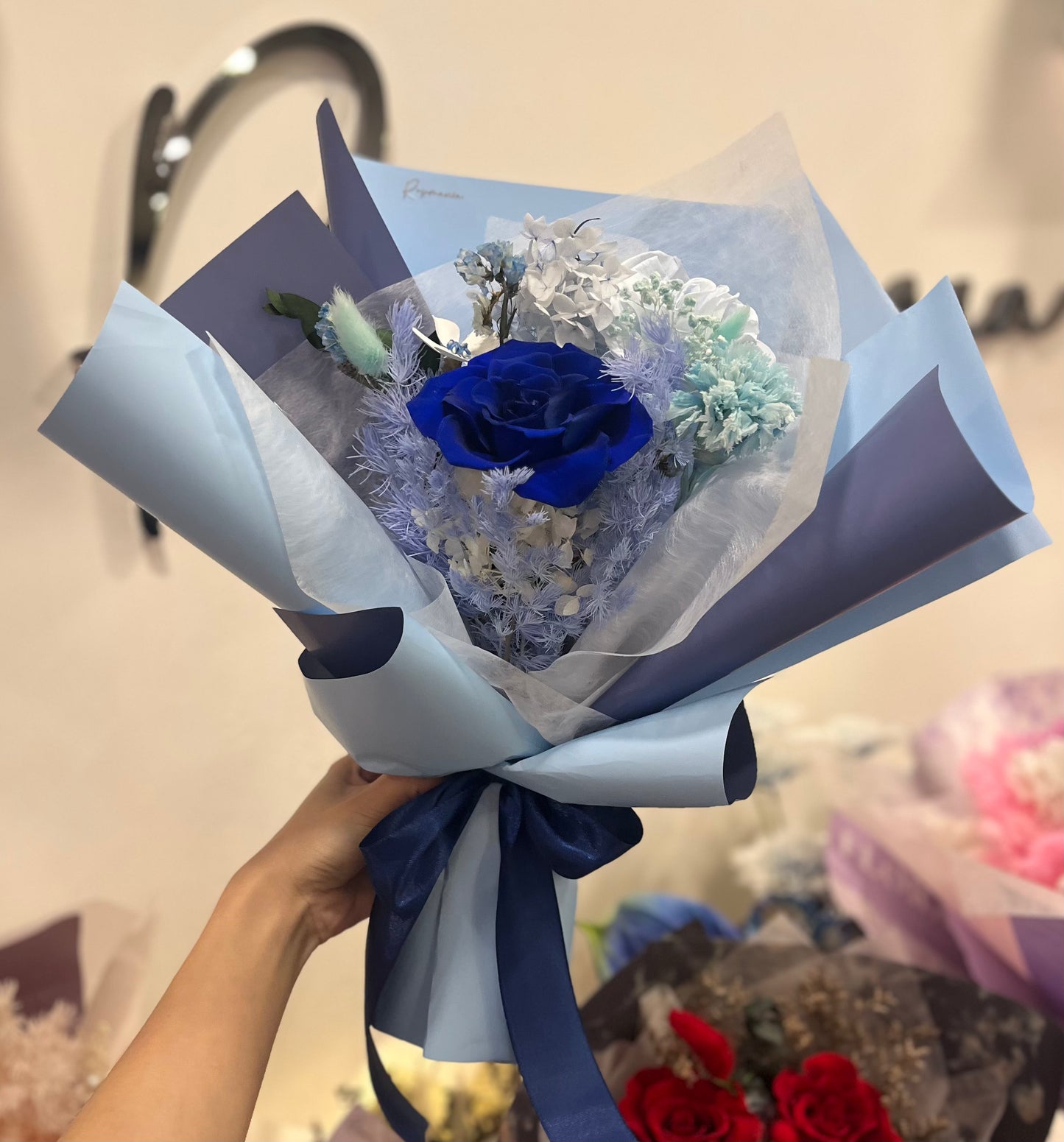 Blue Preserved Roses Bouquet