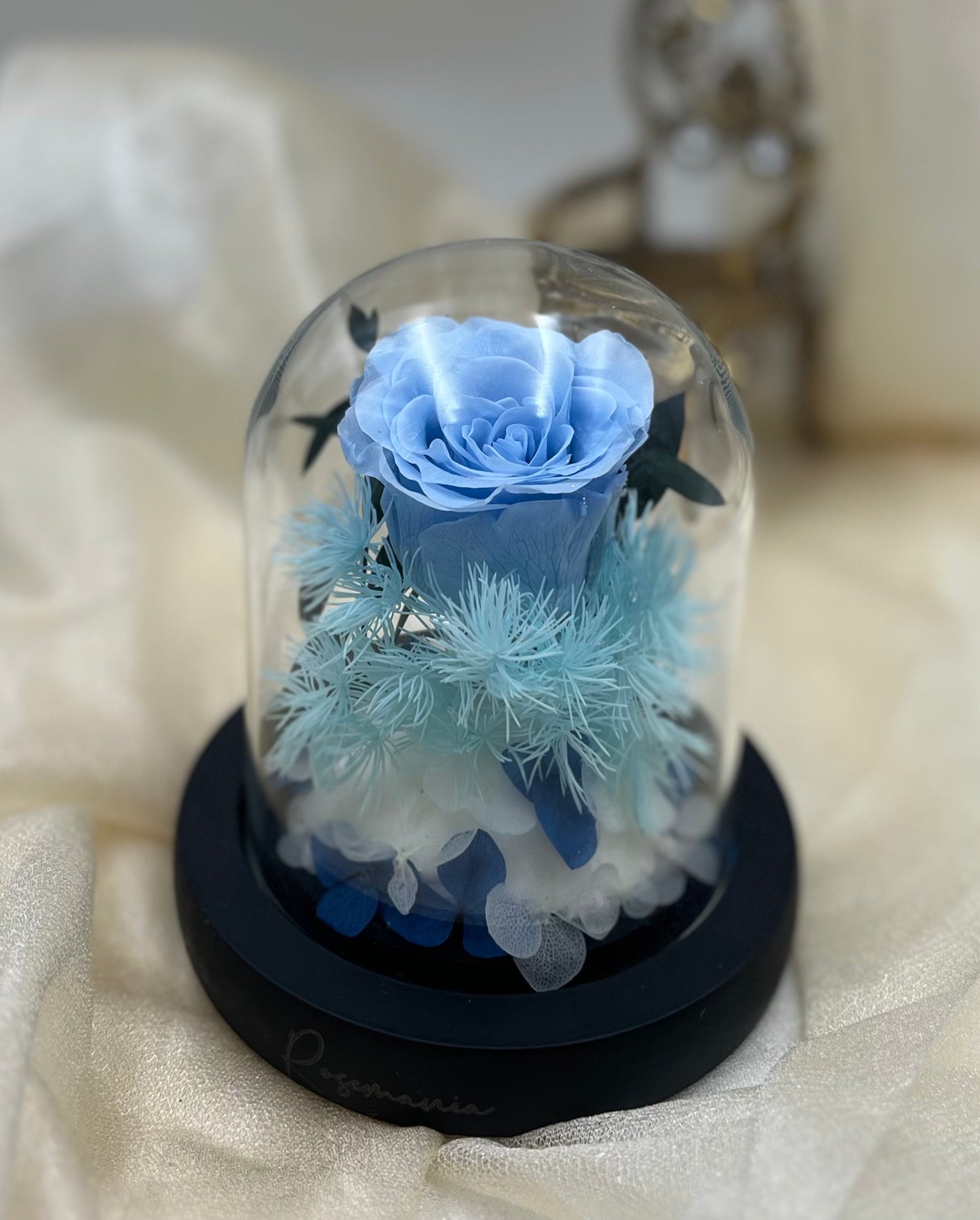 Blue Preserved Rose Glass Dome