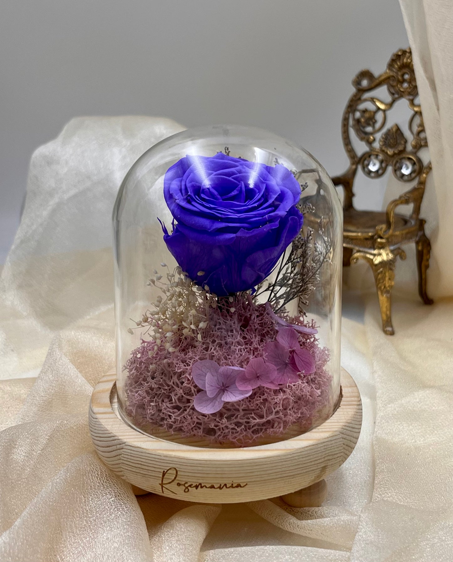 Purple Preserved Rose Glass Dome