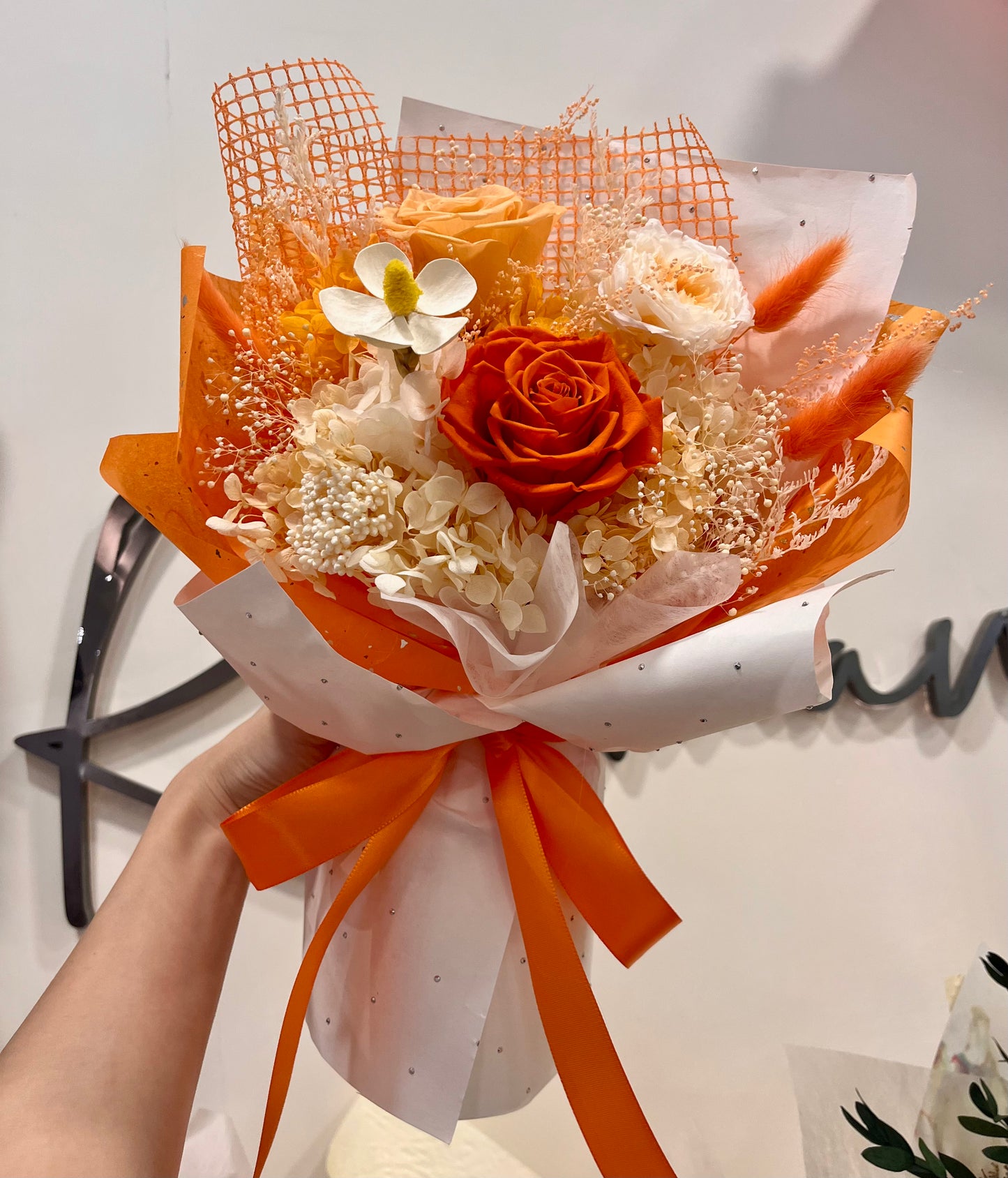 Orange Preserved Roses Bouquet