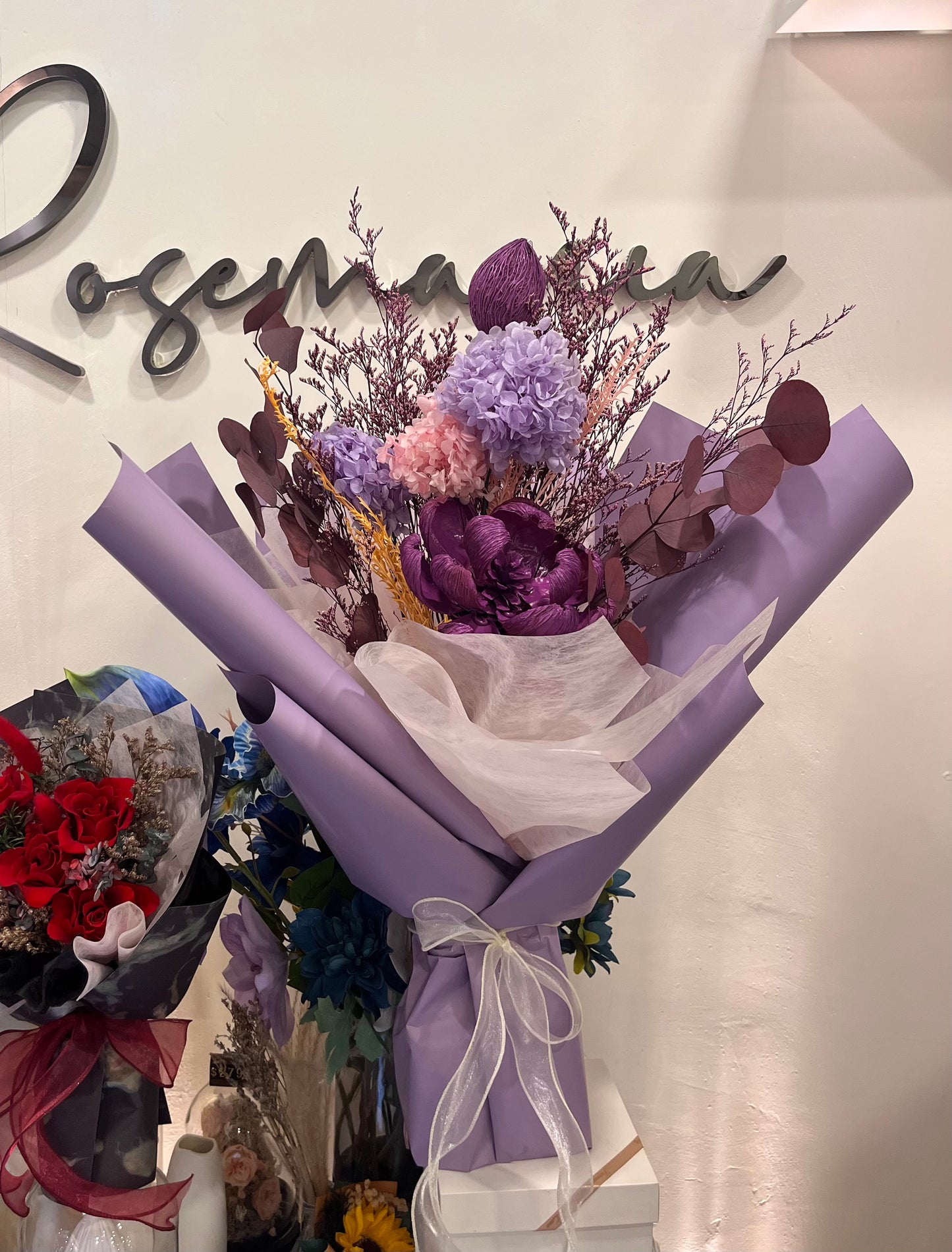 50cm Purple Preserved Flower Bouquet