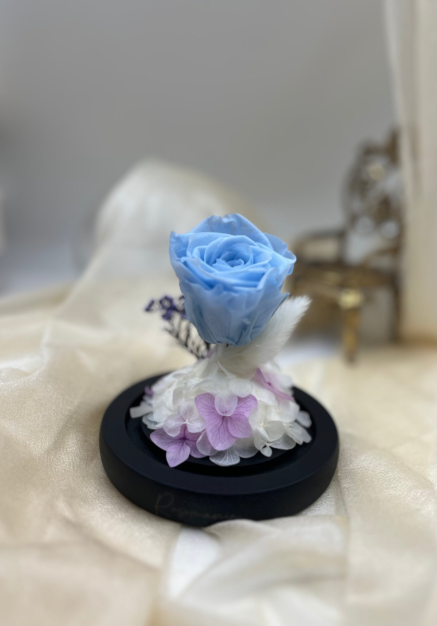 Blue Preserved Rose Glass Dome